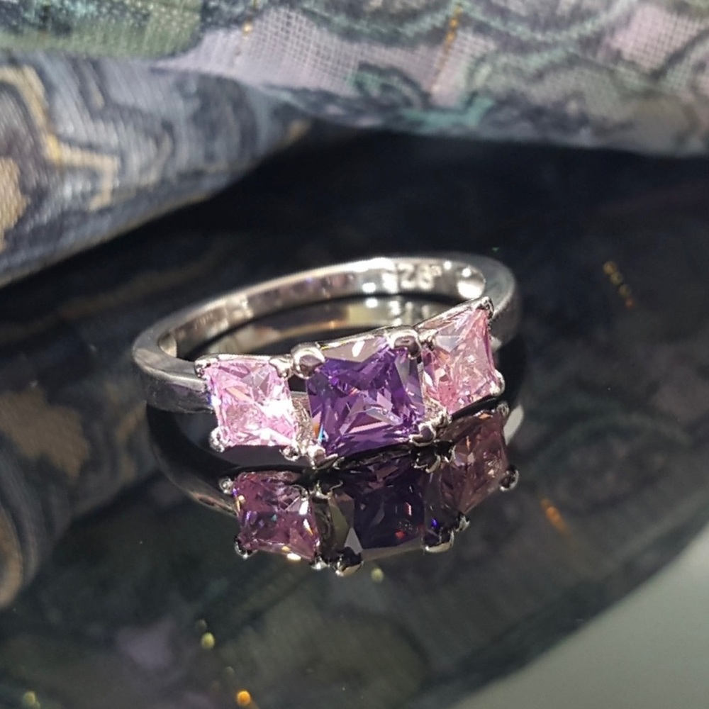 925 SS/Amethyst & Pink Sapphire Cubic Zirconia Ring
